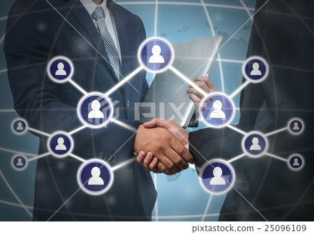 Business handshake with Social media symbol over the world map background, Elements of this image furnished by NASA, Business social netwok concept Business handshake with Social media symbol over the world map background, Elements of this image furnished by NASA, Business social netwok concept 25096109