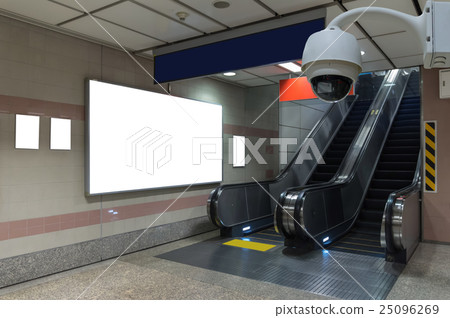 Security camera monitoring on the Blank billboard located in underground hall or subway for advertising, business advertise and security concept 25096269