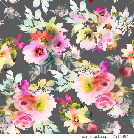 Seamless pattern with flowers watercolor - Stock Illustration [25104943 ...