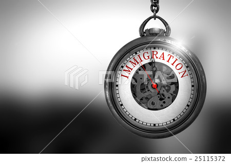 Immigration on Vintage Watch. 3D Illustration. 25115372