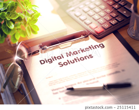 Clipboard with Digital Marketing Solutions Concept 25115411
