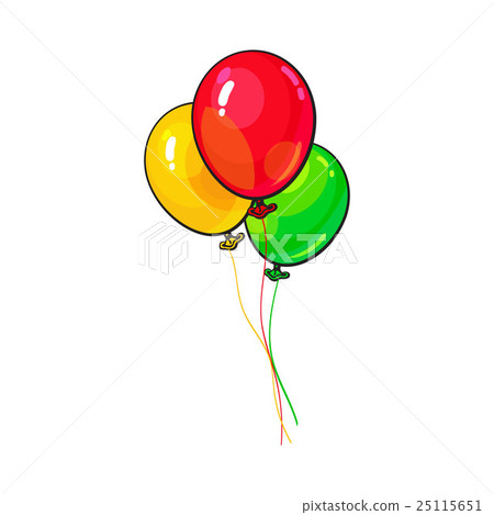 Bunch of three bright and colorful balloons Bunch of three bright and colorful balloons 25115651