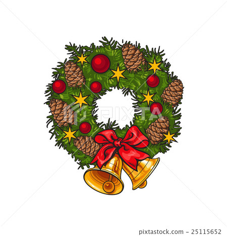 Green Christmas wreath with decorations 25115652