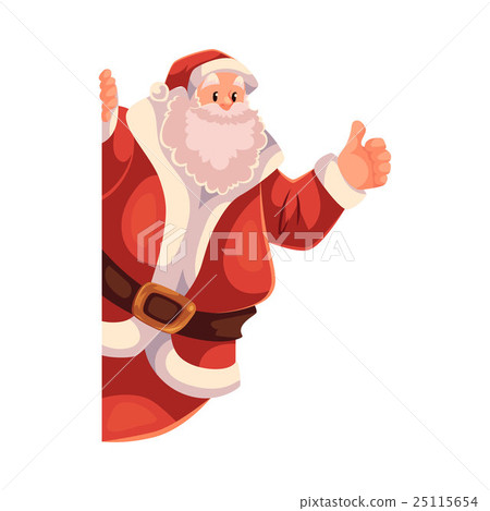 Santa Claus looking from behind the wall with 25115654