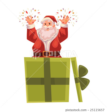 Full length portrait of Santa popping out a box Full length portrait of Santa popping out a box 25115657