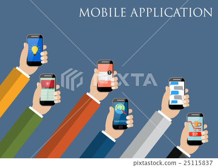 Mobile application concept. Hands holding phones. Mobile application concept. Hands holding phones. 25115837