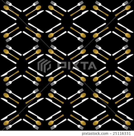 Gold restaurant utensil icons seamless pattern 25116331