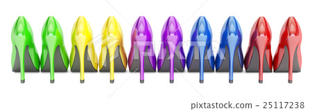 row from color high heel shoes, 3D rendering row from color high heel shoes, 3D rendering 25117238