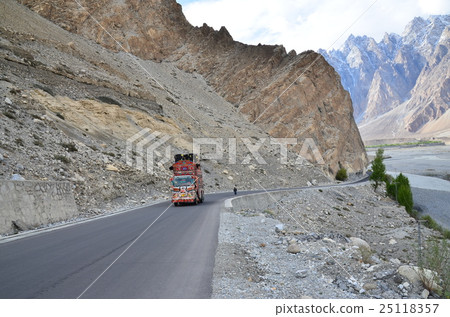 Pakistan decorations track running Paso village Karakoram Highway in Pakistan 25118357