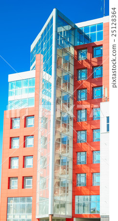 facade of the house red in the high-tech style facade of the house red in the high-tech style 25128364