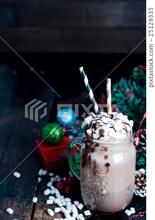 frapuccino with whipped cream and chocolate syrup 25129335