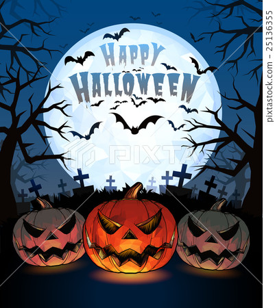 Halloween scary pumpkins and darkness graveyard  25136355