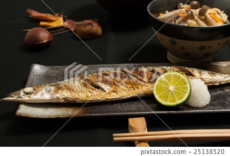 Grilled saury with salt 25138520
