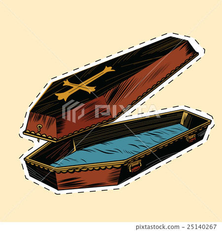 wooden coffin with Christian cross label sticker wooden coffin with Christian cross label sticker 25140267