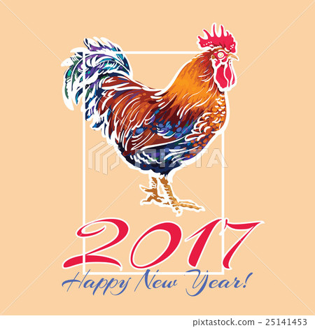 Colorful 2017 New Year greeting card with rooster Colorful 2017 New Year greeting card with rooster 25141453