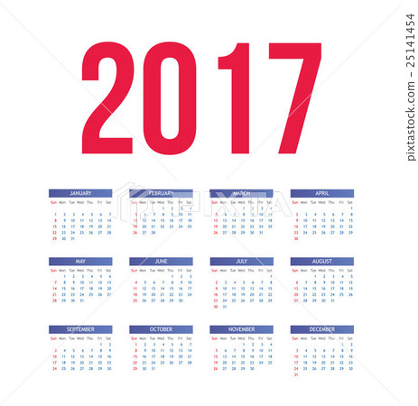 Calendar for 2017 on White Background. Calendar for 2017 on White Background. 25141454