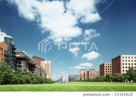modern apartment building in park, Berlin, Germany modern apartment building in park, Berlin, Germany 25142628