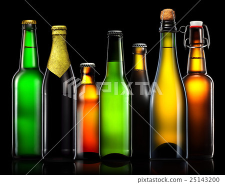 Set of beer bottles isolated on black background Set of beer bottles isolated on black background 25143200