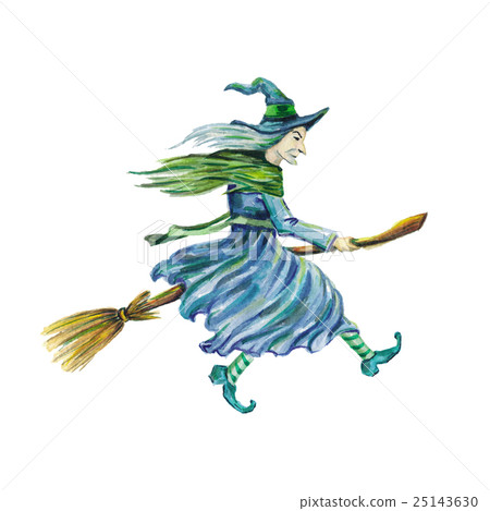 Witch on a broomstick. Watercolor image Witch on a broomstick. Watercolor image 25143630