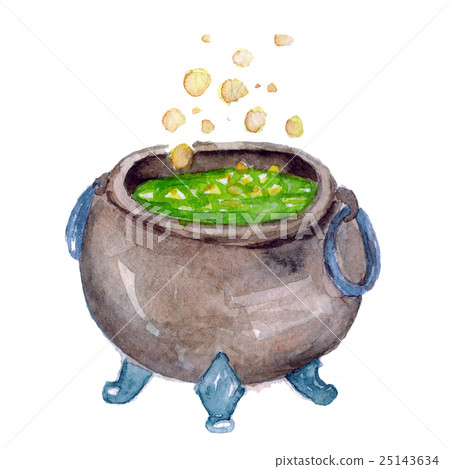 Witch cauldron with green potion Watercolor image Witch cauldron with green potion Watercolor image 25143634