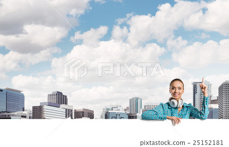 Pretty brunette with banner 25152181