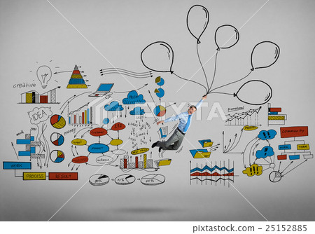 Businessman fly on balloons Businessman fly on balloons 25152885