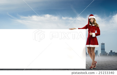 Santa woman with banner 25153340