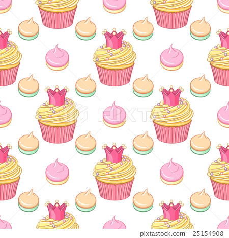 Pink crown cupcakes and meringues vector seamless Pink crown cupcakes and meringues vector seamless 25154908