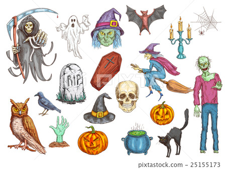 Halloween color sketch icons and elements Halloween color sketch icons and elements 25155173