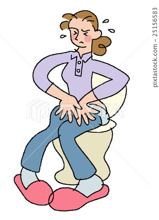 A woman suffering from a toilet A woman suffering from a toilet 25156583
