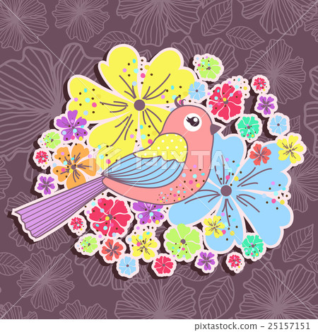 Beautiful pattern card with birds and flowers  25157151