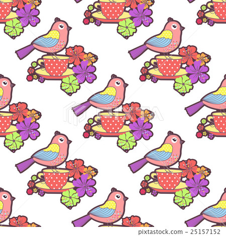 Seamless pattern with birds and flowers - Stock Illustration [25157152 ...