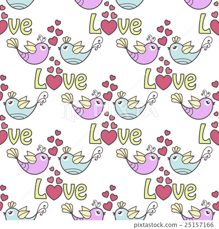 Seamless pattern with love birds - Stock Illustration [25157166] - PIXTA