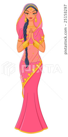 Cute Indian girl in pink sari. Vector illustration 25158297
