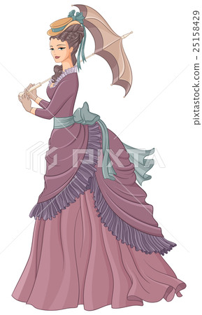 Vector Victorian style dressed lady with umbrella. Vector Victorian style dressed lady with umbrella. 25158429
