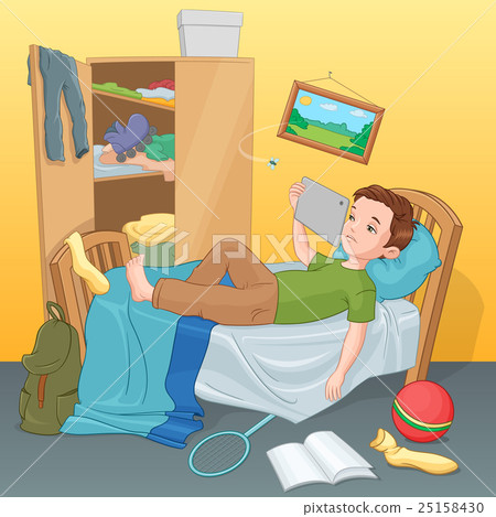 Lazy boy lying with tablet. Vector illustration. Lazy boy lying with tablet. Vector illustration. 25158430