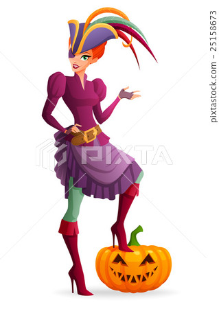 Vector woman in purple pirate Halloween costume 25158673