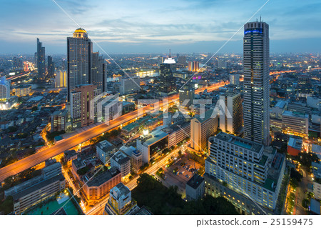Aerial view of Bangkok modern office buildings, co 25159475