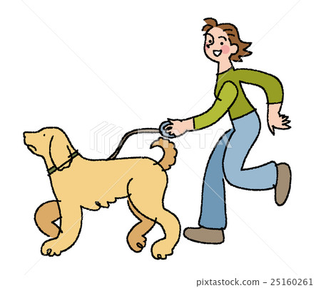 A woman walking with a dog A woman walking with a dog 25160261