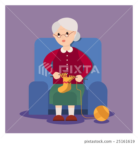 Grandma sits in an armchair and knits - Stock Illustration [25161619 ...