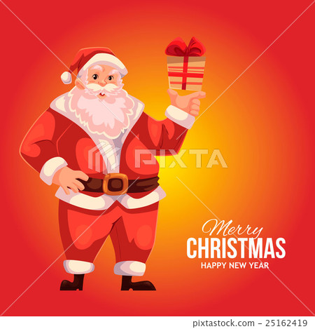 Greeting card with cartoon Santa Claus holding a Greeting card with cartoon Santa Claus holding a 25162419