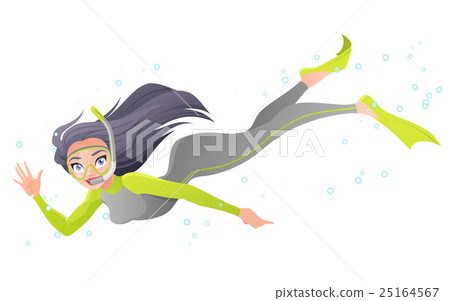 Diving woman in snorkel, wetsuit under water. Diving woman in snorkel, wetsuit under water. 25164567