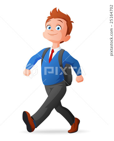Cheerful young boy in uniform walking to school 25164702