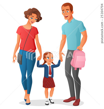 Little girl in going to school with parents Little girl in going to school with parents 25164704