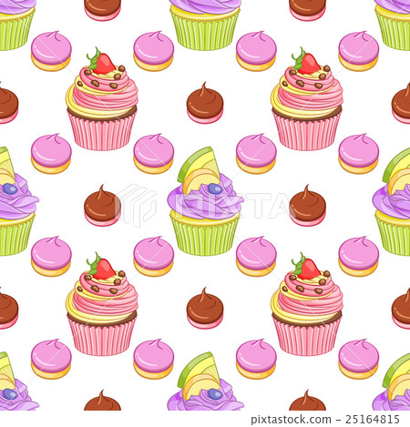 Cupcakes and meringues vector seamless pattern. 25164815