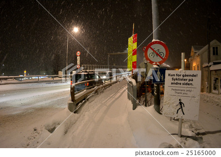 Snow deep sidewalk Arctic city town Tromsø Scandinavia · Norway 25165000