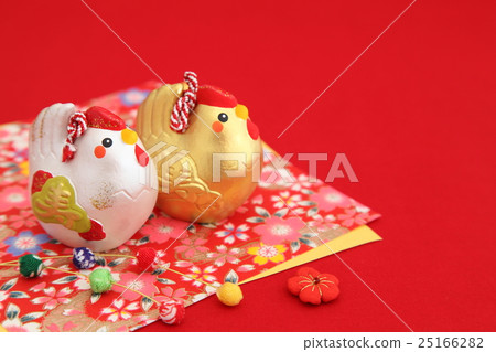 公雞金白花樣式斜向一邊紅色後面 25166282