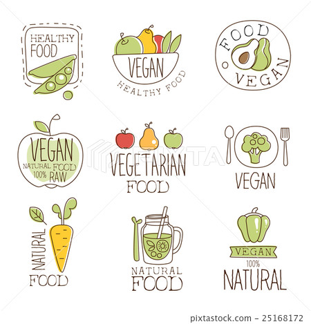 Vegan Raw And Healthy Food Promo Labels Collection Vegan Raw And Healthy Food Promo Labels Collection 25168172