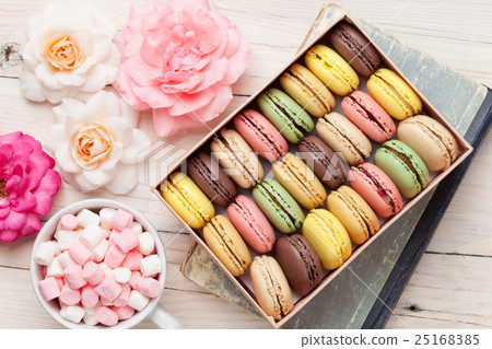 Colorful macaroons in a box and marshmallow 25168385