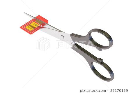 scissors cutting a sim card concept, 3D rendering 25170159